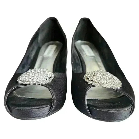 Steve Madden Gossip Heels 8.5 • Black Satin Rhinestone Stilettos - Picture 8 of 10